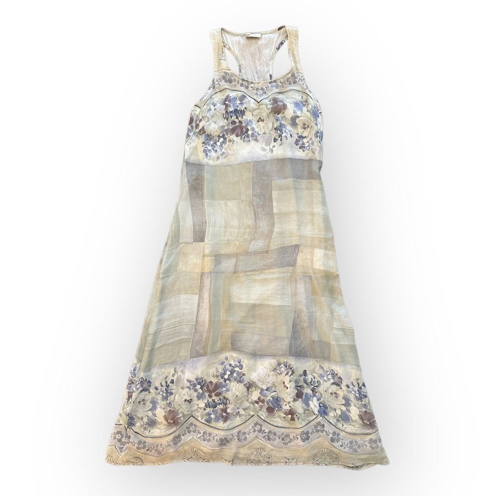 Bonnie Strauss Vintage Chiffon lined Blue Green Floral Maxi Sundress Size 8‎